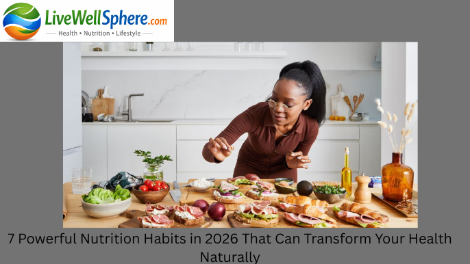 powerful nutrition habits in 2026, Healthy balanced nutrition meal with fruits vegetables and whole foods